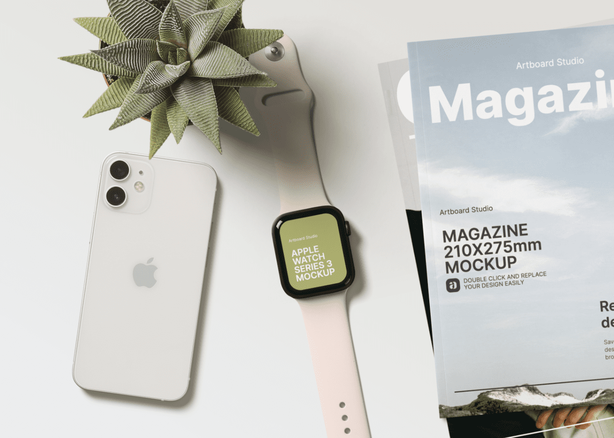 The best free apple watch mockups: Apple Watch And Magazine Mockup Template