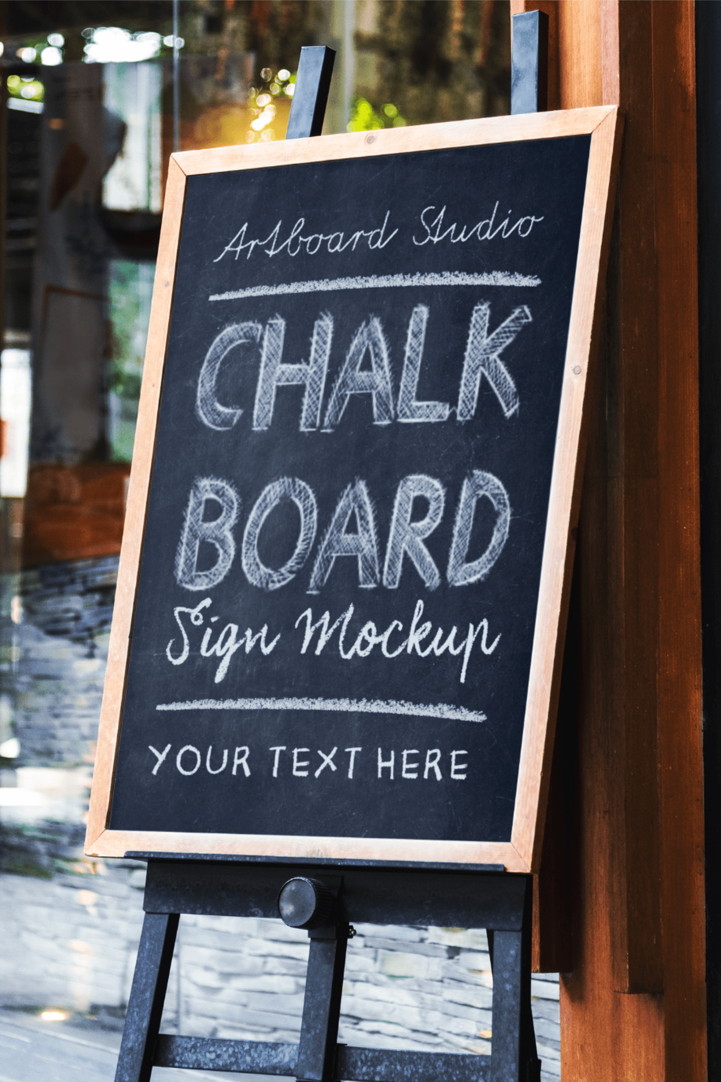 Chalkboard hung on wall psd mockup. Free Chalkboard Mockup Scene